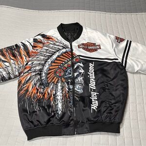 Harley-Davidson Black and White Bomber Jacket with Tribal Design